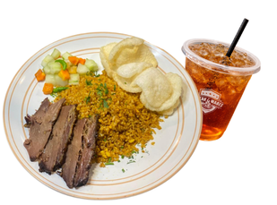 Fried Rice with Grilled Beef Plus Ice Tea